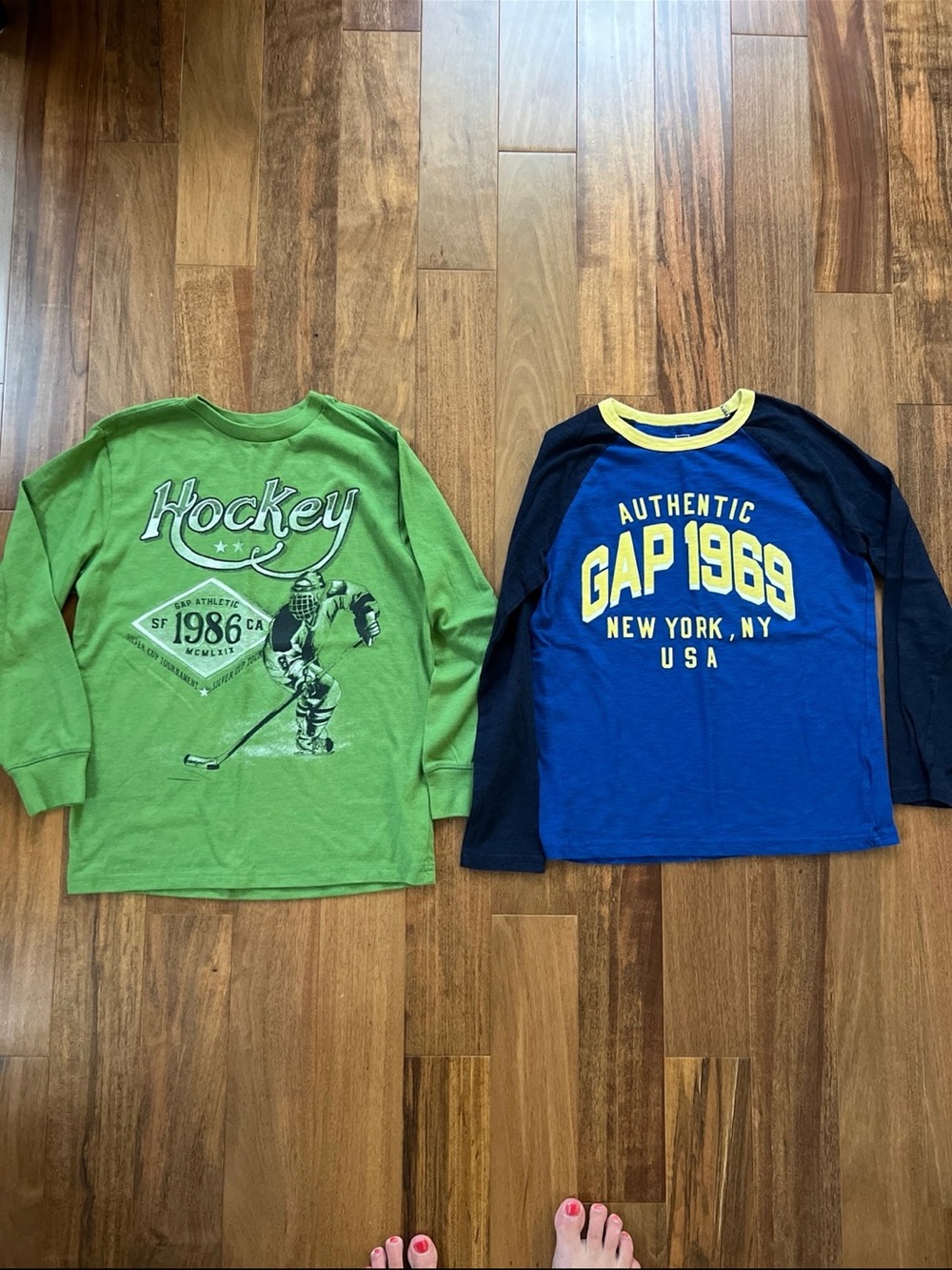GAP Blue & Navy Raglan Long-Sleeve Tee with Yellow Accent